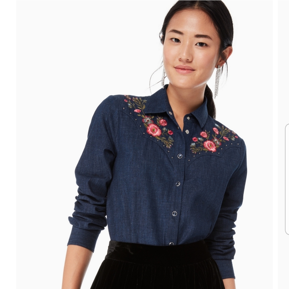 NWT Kate Spade Embroidered Chambray Top